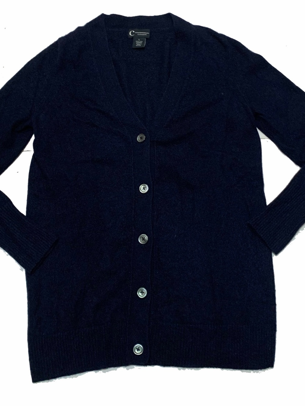 Bloomingdale's cashmere Navy V-Neck Button Cardigan Sweater